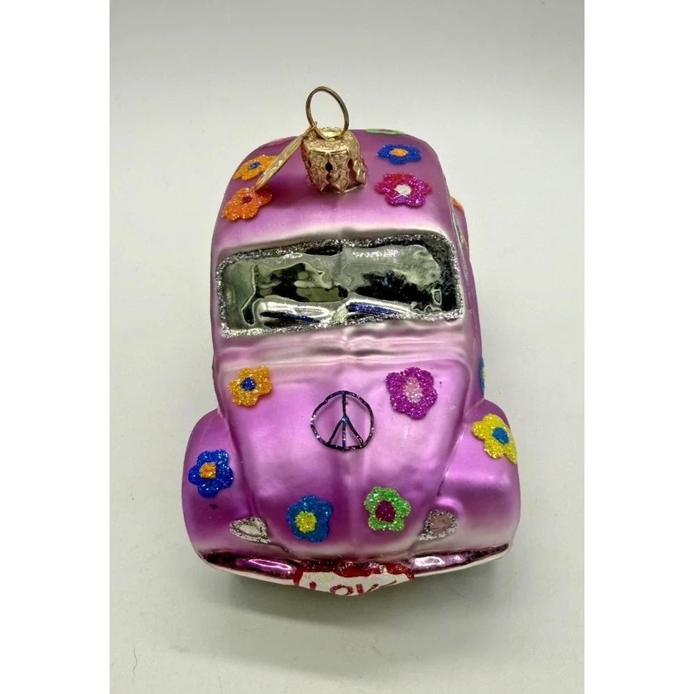 2000 Christopher Radko Volkswagen Pink Glass Love‎ Bug Christmas Ornament